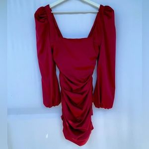 Long Puff Sleeve - Red Satin Mini Dress - Oh Polly